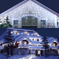 Instalatie de Craciun tip Perdea Franjurata, 8 m x 0.7 m, Alba Rece, 252 LED-uri, interconectabila, fire albe