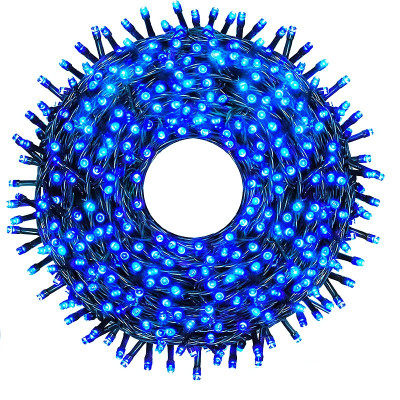 Instalatie de Craciun tip Liniara cu fir negru, 20 m, 300 LED-uri, Albastru, ghirlanda brad
