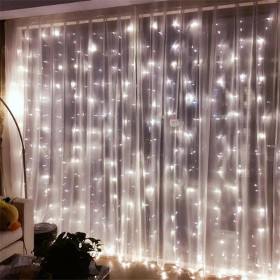 Instalatie de Craciun tip Perdea luminoasa, Alb Rece, 300 leduri, 3 m x 3 m
