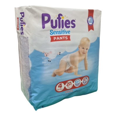 Scutece-chilotel Pufies Pants Sensitive Junior, Marimea 4, 9-15 kg, 20 buc