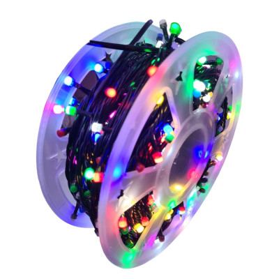 Instalatie de Craciun, 50 m, Liniara, Multicolor, 500 Leduri V8-360 plate cu invelis colorat, fir negru, ghirlanda luminoasa pentru brad