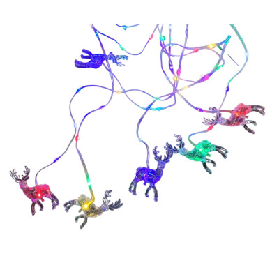 Instalatie luminoasa de Craciun tip Perdea franjurata cu figurine in forma de reni, 3.6 m x 0.6 m, 175 leduri, Multicolor, Interconectabila