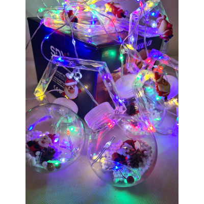 Instalatie luminoasa de Craciun tip franjuri cu figurine si globuri, 3 m x 0.7 m, 130 leduri, Multicolor