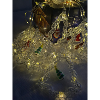 Instalatie luminoasa de Craciun tip franjuri cu figurine tip Bradut, 3 m x 0.7 m, 130 leduri, Alb cald