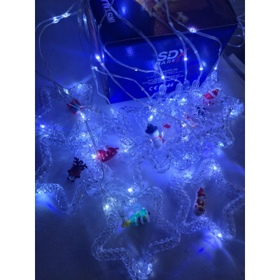 Instalatie luminoasa de Craciun tip franjuri cu 10 figurine tip stea, 3 m x 0.7 m, 130 leduri, Alb rece