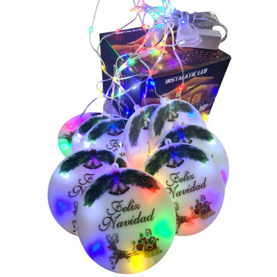 Instalatie luminoasa de Craciun tip franjuri cu 10 figurine cu mesajul Feliz Navidad, 3 m x 0.7 m, 140 leduri, Multicolor