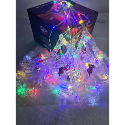 Instalatie luminoasa de Craciun tip franjuri cu figurine tip Bradut, 3 m x 0.7 m, 130 leduri, Multicolor