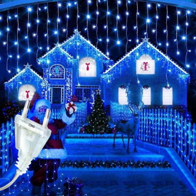 Instalatie luminoasa de Craciun tip Perdea cu efect de apa curgatoare, 3 m x 1 m, 100 leduri mici, Albastru