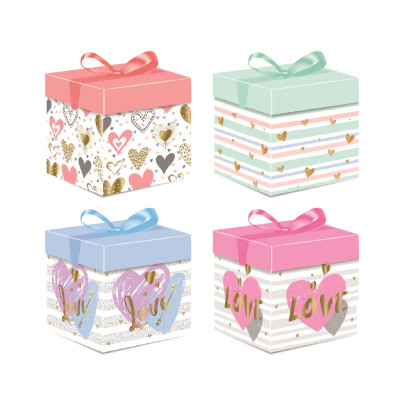 Set 4 cutii pentru cadou, diverse modele, 10 x 10 x 10 cm, multicolor