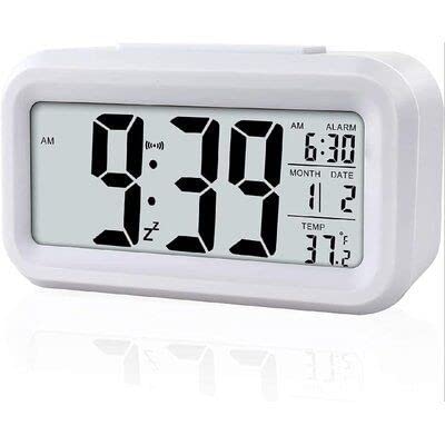 Ceas digital cu termometru, alarma, ecran LED, lumina de noapte, Alb