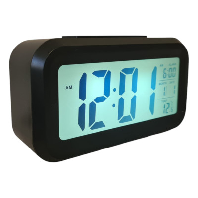 Ceas digital cu termometru, alarma, ecran LED, lumina de noapte, Negru