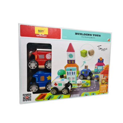 Joc educativ montessori tip Cuburi de construit cu vehicule de interventie - Oraselul