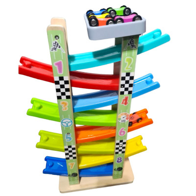 Joc educativ tip circuit cu 8 piste pentru masinute din lemn