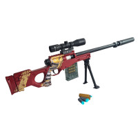 Pusca de jucarie cu incarcare manuala, luneta, 55 cm, cartuse cu ventuze din spuma tip pufulete, Rosu bordo
