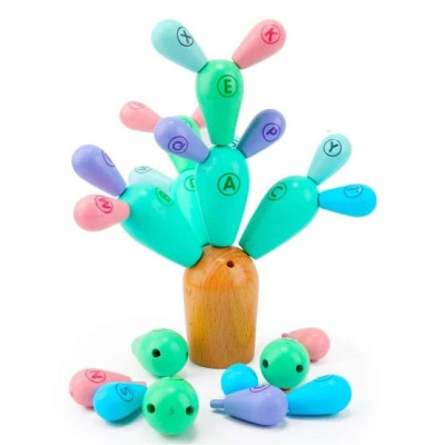 Joc de Indemanare din Lemn tip Cactus in Echilibru, Pastel 