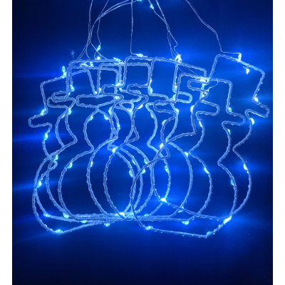 Instalatie de Craciun decorativa, Lungime 2,4 m cu 8 figurine in forma de oameni de zapada, culoare leduri Albastre