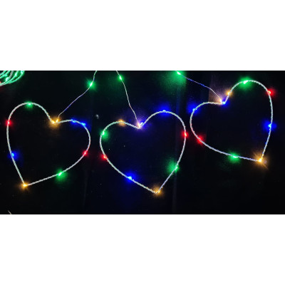 Instalatie de Craciun decorativa, Lungime 2,4 m cu 8 inimioare, Multicolor
