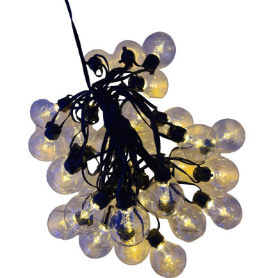 Instalatie luminoasa tip Ghirlanda liniara, 10 m, cu 30 becuri led rotunde, interconectabila, Alb Cald, 220V, IP44, pentru Terasa / Gradina