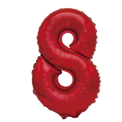 Balon din folie metalizata, Mirific Party, cifra 8, 40 cm, Rosu