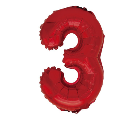 Balon din folie metalizata, Mirific Party, cifra 3, 40 cm, Rosu