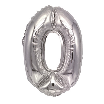Balon din folie metalizata argintie, Cifra 0, 40 cm, Silver