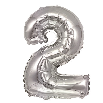 Balon din folie metalizata argintie, Cifra 2, 40 cm, Silver