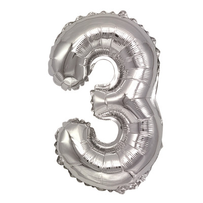 Balon din folie metalizata argintie, Cifra 3, 40 cm, Silver