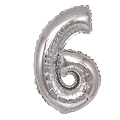 Balon din folie metalizata argintie, Mirific Party, Cifra 6, 80 cm, Silver