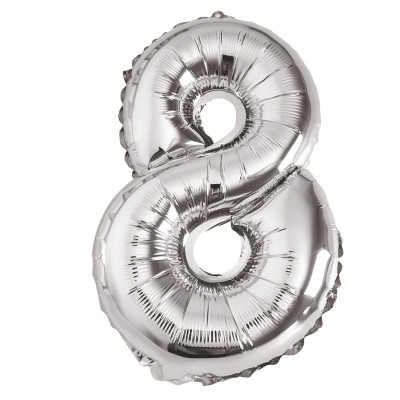 Balon din folie metalizata argintie, Mirific Party, Cifra 8, 80 cm, Silver