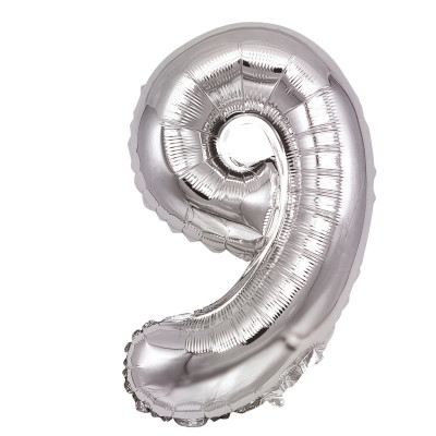 Balon din folie metalizata argintie, Mirific Party, Cifra 9, 100 cm, Silver