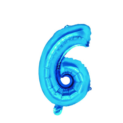 Balon din folie metalizata Albastru, Cifra 6, 80 cm