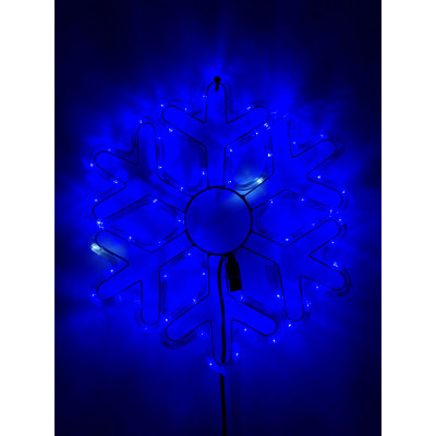 Instalatie de Craciun, Figurina Fulg din furtun led pe suport metalic, Albastru cu FLASH, 9035B, Figurina luminoasa furtun led exterior Sdx Marketï¿½
