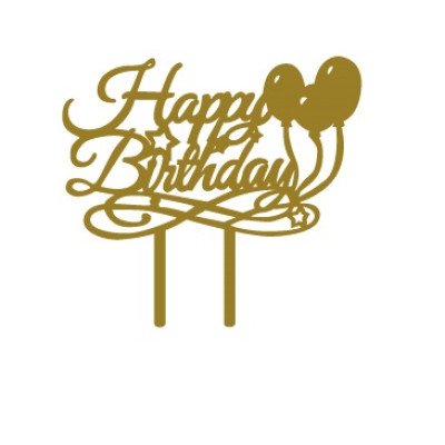 Decoratiune pentru tort Happy Birthday Gold