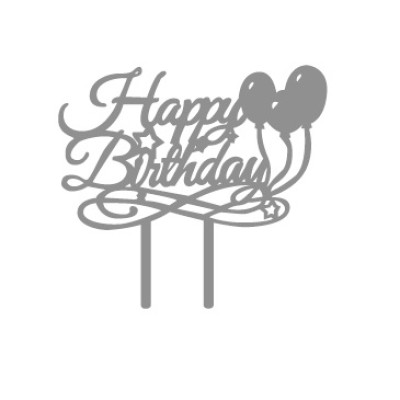 Decoratiune pentru tort Happy Birthday Silver