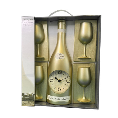 Set ceas de perete, Sticla de sampanie cu 4 pahare, 36 cm, 01788 Set ceas de perete, Sticla de sampanie cu 4 pahare, 36 cm, 01788