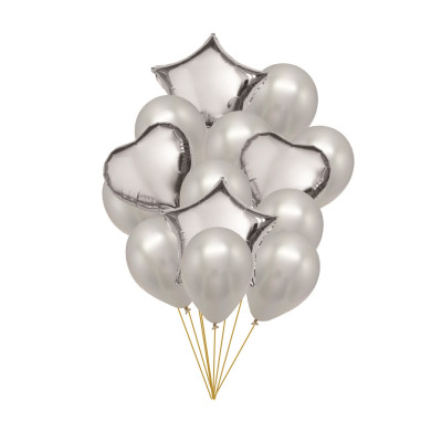 Set 14 baloane arginti, latex si folie de aluniniu, 30 cm