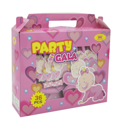 Set 36 accesorii pentru petrecerea copiilor, 6 piese, tematica Baby Girl, Party Gala