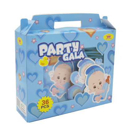 Set 36 accesorii pentru petrecerea copiilor, 6 piese, tematica Baby Boy