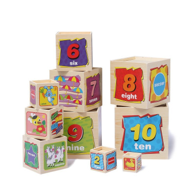 Set 10 cuburi din lemn Turn Montessori