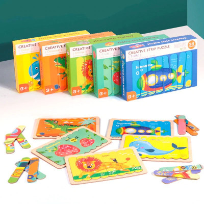 Set 4 Puzzle-uri cu betisoare din lemn - Creative Puzzle Strips Submarine
