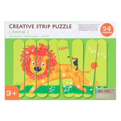 Set 4 Puzzle-uri cu betisoare din lemn - Creative Puzzle Strips Lion