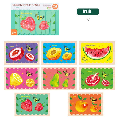 Set 4 Puzzle-uri cu betisoare din lemn - Creative Puzzle Strips Fruit