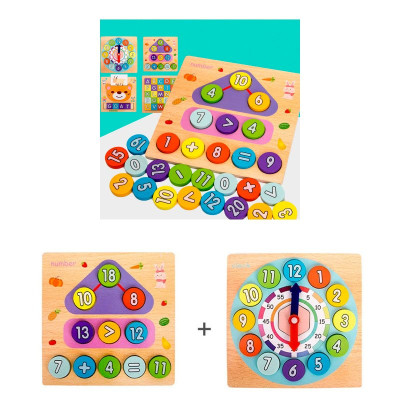 Jucarie educativa tip Ceas de lemn cu cartonase
