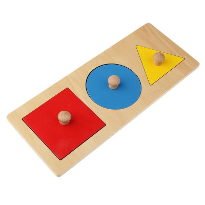 Puzzle Montessori educativ, 3 forme geometrice cu maner
