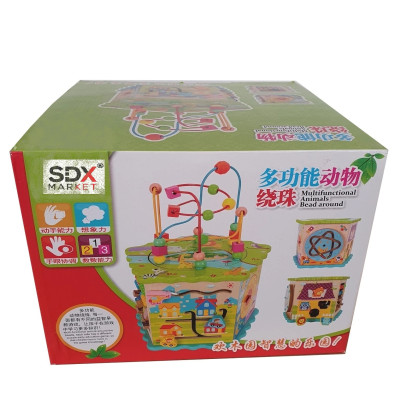 Jucarie educativa montessori, multifunctionala 6 in 1, din lemn, Zoo Green