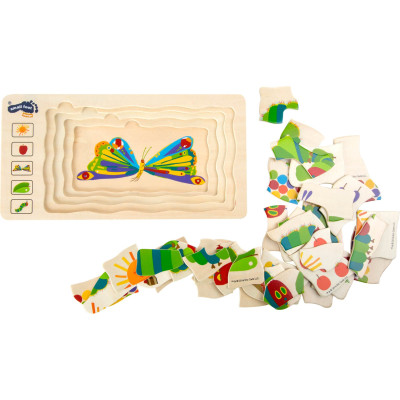 Set puzzle asezate in 5 straturi, intr-o cutie suport din lemn 60 piese - Omida mancacioasa