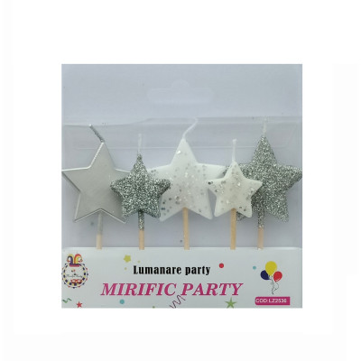 Set 5 lumanari aniversare pentru tort tip stelute, 6 cm