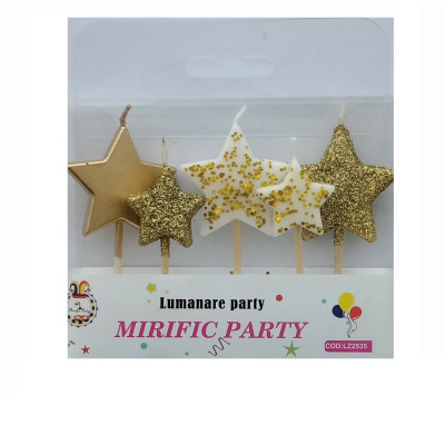 Set 5 lumanari aniversare pentru tort tip stelute, auri, 6 cm