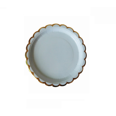 Set 8 farfurii petrecere, Turquoise cu bordura aurie, 18 cm