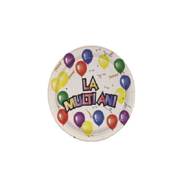 Set 8 farfurii petrecere, la multi ani, multicolor, 18 cm